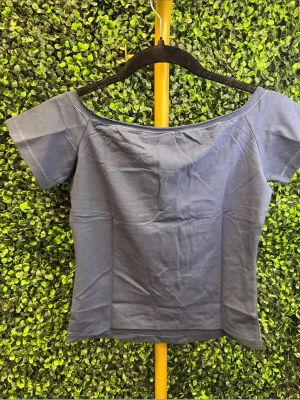 Skims Cotton Jersey Off The Shoulder Top Navy - S - (C4) - Image 2