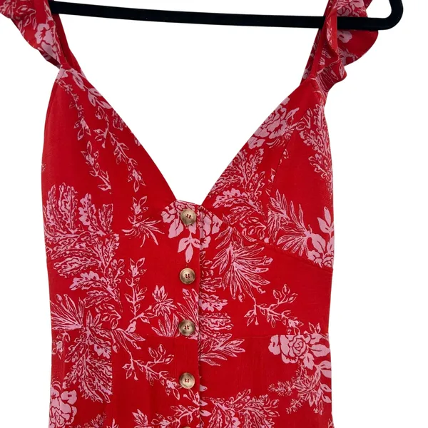 Free People Be The One Jumpsuit Floral‎ Print Button Wide Leg Red Size 4 - Image 5