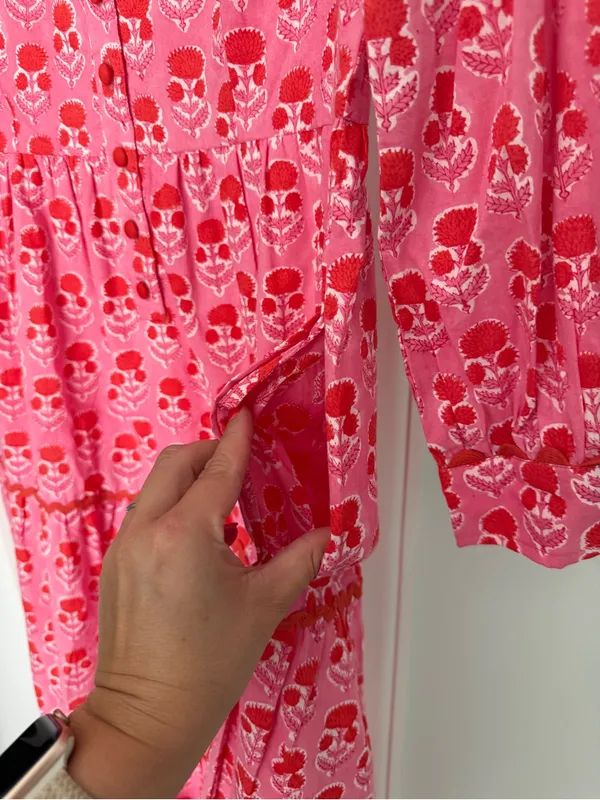 Pink City Prints Gina Pink Maxi Ling Sleeve Dress New NWT Bubblegum - Image 4