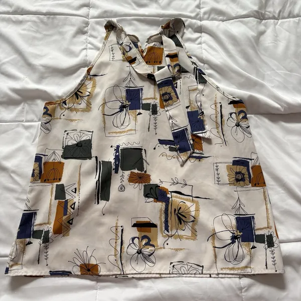 Womens Blouse Top XL Floral Geometric Boho‎ Hippie Beige Sleeveless Fairy Whimsy - Image 6