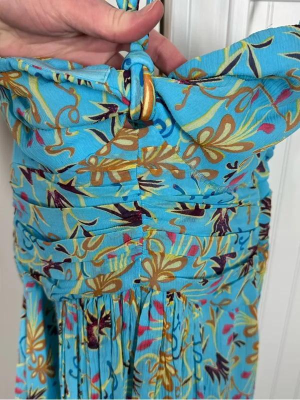 A.L.C. Frank New Violet‎ Silk Floral Chiffon Halter Handkerchief Hem Midi Dress size 00 - Image 4