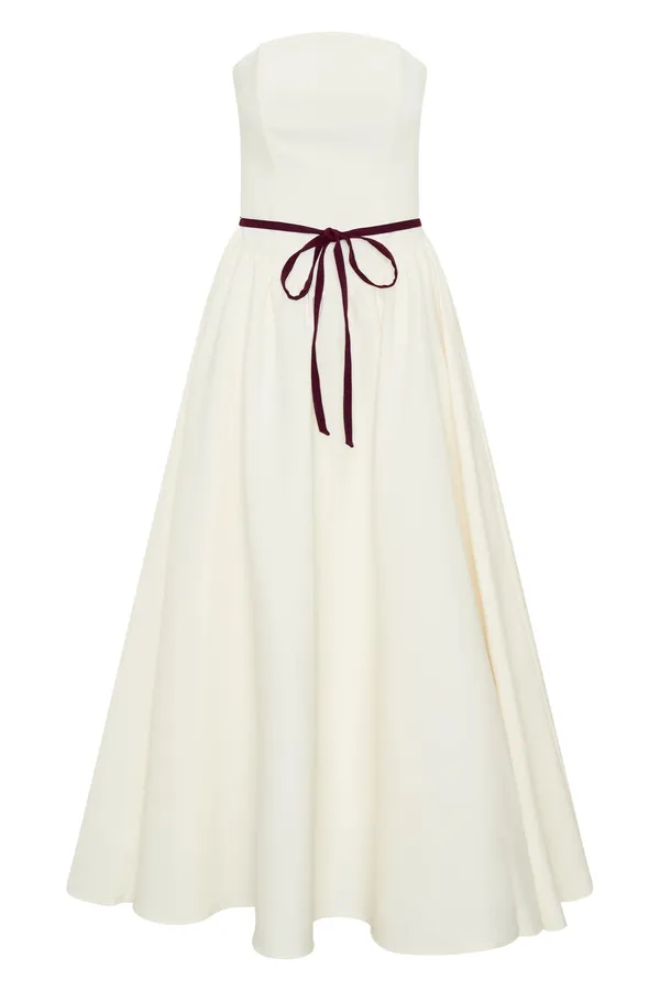 Meshki Penny Strapless Contrast Midi Dress - Ivory & Burgundy - Image 4