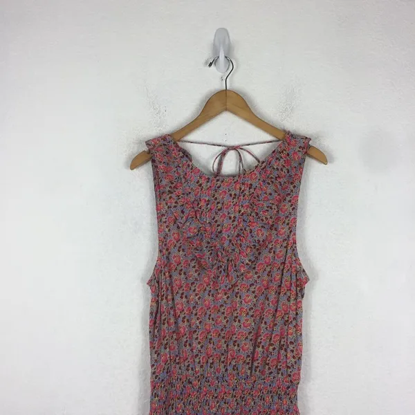 Free People Mini Dress Medium I'm Your Favorite Pink Floral Smocked Stretch - Image 5