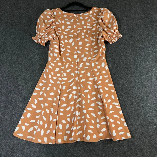 Lulus Terracotta Orange White Abstract Print Puff Sleeve Mini Dress Small - Image 2