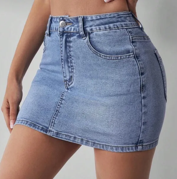 SHEIN EZwear Women'S Bodycon Denim Mini Skirt - Image 3
