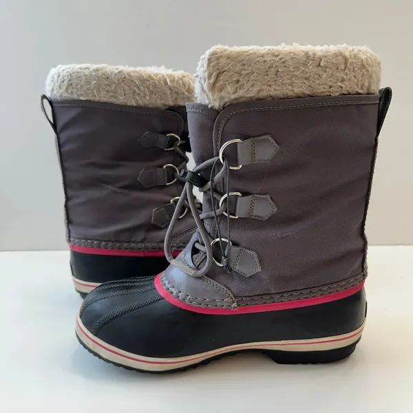 Sorel Waterproof Winter‎ Snow Boots Faux Fur Trim Lace Up Gray Pink Women Size 5 - Image 12