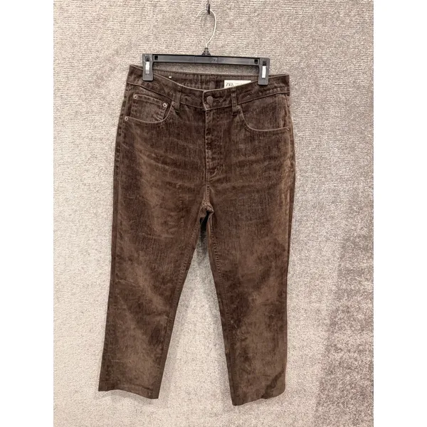Zara Womens Jeans Size 8 Brown Velvet Straight Leg High Rise Cropped Pants - Image 6