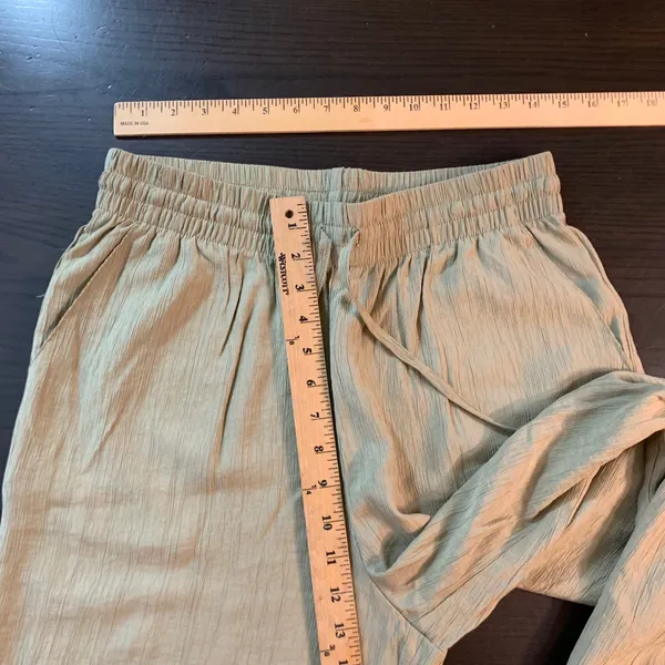 Primark Cares Womens Sage Green Wide Leg Crinkle Textured Drawstring Pants M‎ - Image 7