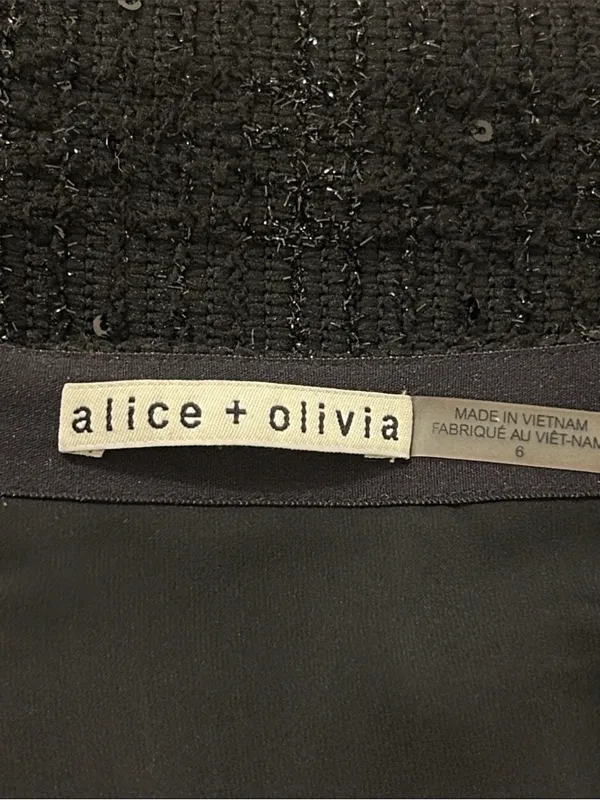 Alice + Olivia Elana Mini Skirt In Black Metallic Tweed Sequin Size 6 - Image 9