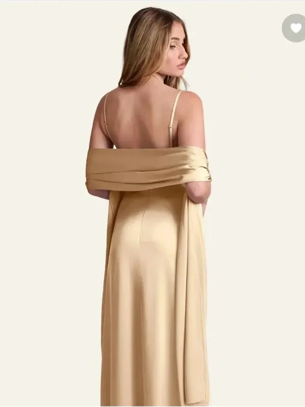 Azazie Women's Champagne Stretch Satin Shawl Wrap 90 inch - Image 3