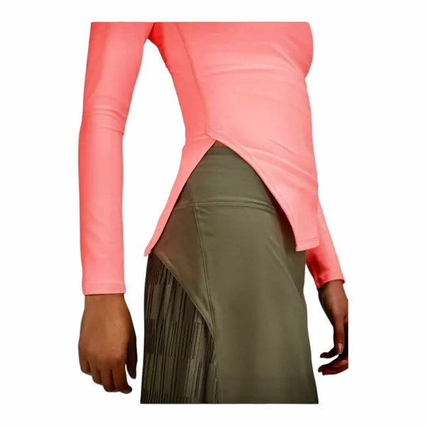 LULULEMON Nulux Asymmetrical Tennis‎ Shirt Neon Coral Sunset Long Sleeve Size 2 - Image 3
