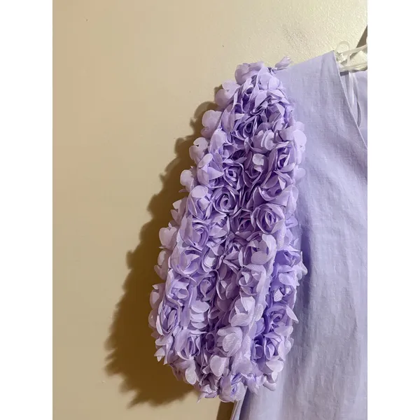 Entro Shift Dress Womens S Lavender New 3D Floral‎ Puff Sleeve V-Neck - Image 8