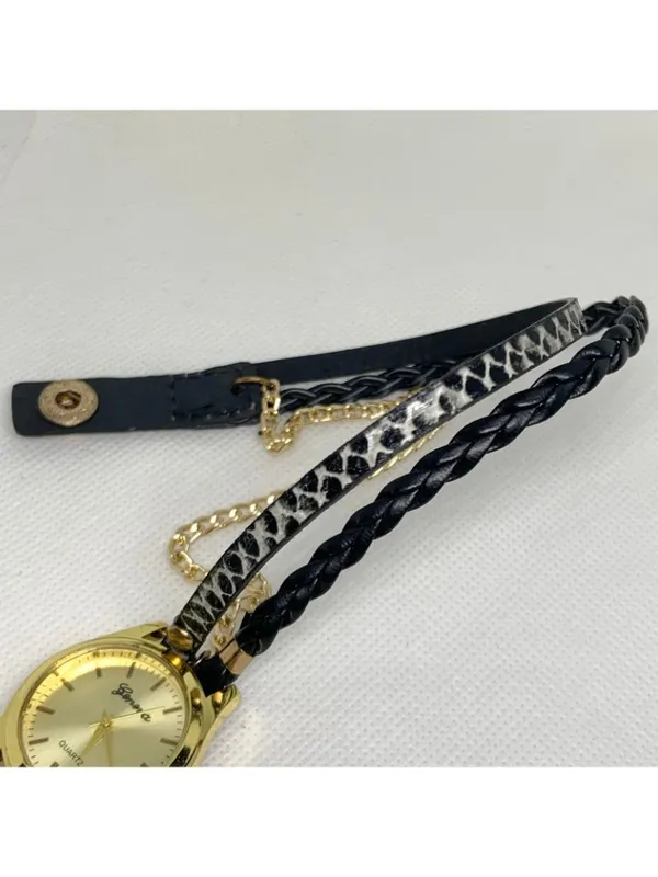 Geneva Women's Gold Toned black Wrap Around band watch 28mm up to 6.5” running - Image 4