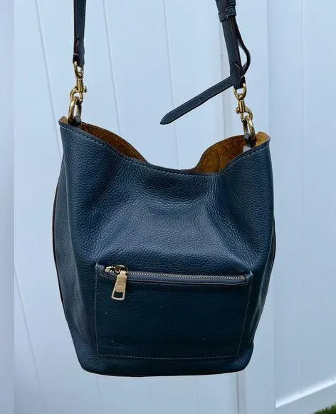 Coach Pebbled Leather Duffle Shoulder Bag 50115 Twist Lock Blue Hobo Crossbody L - Image 2