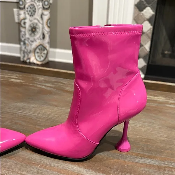 INC Hot Pink Patent Ankle Heeled Boots 7 Barbiecore Y2K Bratz Doll‎ Festival - Image 3