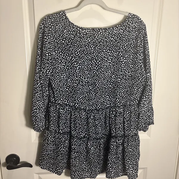 ODDY Babydoll Top Size Large 3/4 Sleeves Black & White Boho Peplum Tunic‎ Shirt - Image 6