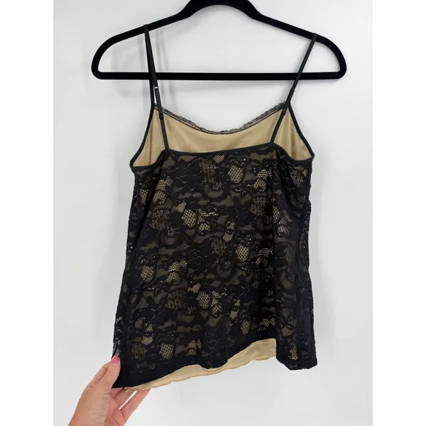 Express Camisole Women S Black Floral Lace Nude Lining Y2K Coquette Tank Top - Image 4