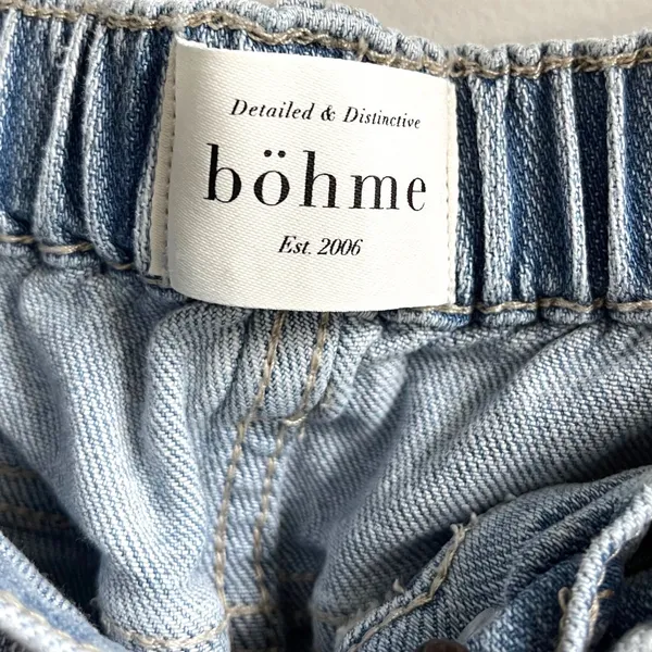 Bohme Wide Leg Jeans Womens‎ 30 Light Wash Pinstripe Patch Utility FL2112HR-BH - Image 5