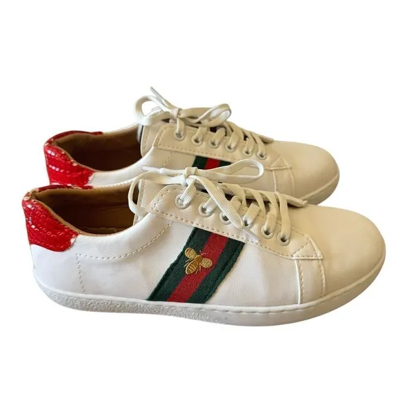 Gucci "Ace" leather low-top sneakers with crocodile-embossed leather trim SZ 36. - Image 3