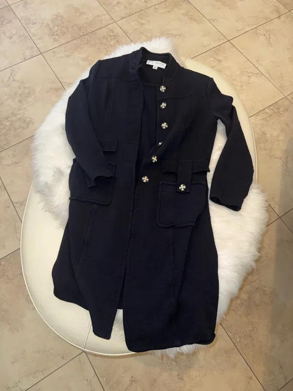 St. John Black Long Cardigan Jacket with Decorative Buttons - Image 3