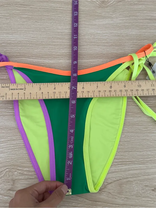 OneOne Small NEW Rita Madeline Bikini Moderate Coverage Neon Purple Green Tie - Image 4