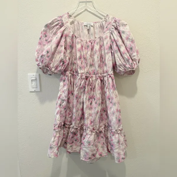 & OTHER STORIES Tiered Puff‎ Sleeve Mini Dress Lavender Floral XS - Image 3