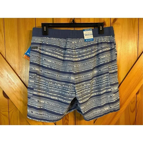 Columbia Cargo Shorts Size Medium Blue White Zip Snap Striped Inseam-6" nwt (047 - Image 3