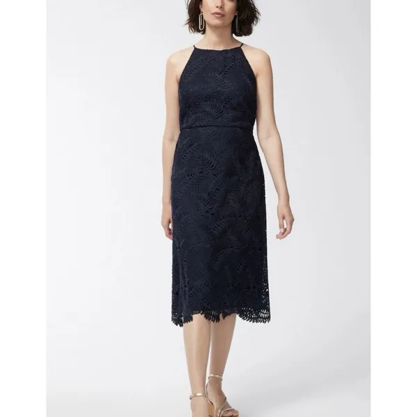 Chico's‎ Navy Blue Palm Leaf Lace Halter Midi Dress NWT Size 0.5 US 6 - Image 4