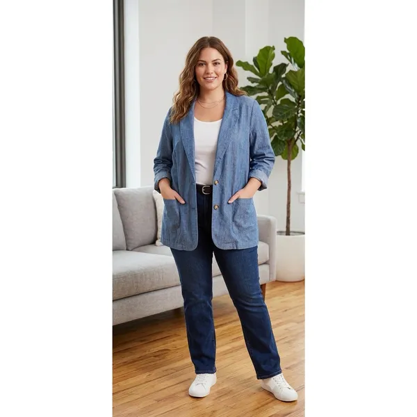 Time and Tru Chambray Blazer Jacket NWT Size XXL 20 Plus Size Light Blue - Image 16