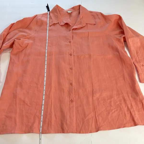 LL Bean Coral Orange Premium Washable Linen Long Sleeve Button‎ Up Shirt Size 1X - Image 9
