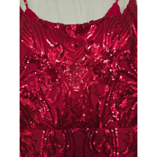 B. Darlin' Solid Red Sequin Spaghetti Strap Short Homecoming Dress 3/4 - Image 3