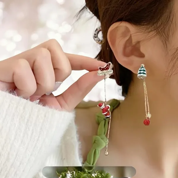 Santa Claus Threader Earrings Cute Retro Asymmetrical Climbing Santa Claus‎ - Image 2