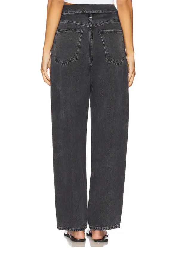 Agolde Echo Taper fold over mid waist Zephyr vintage washed black jeans 29 - Image 2
