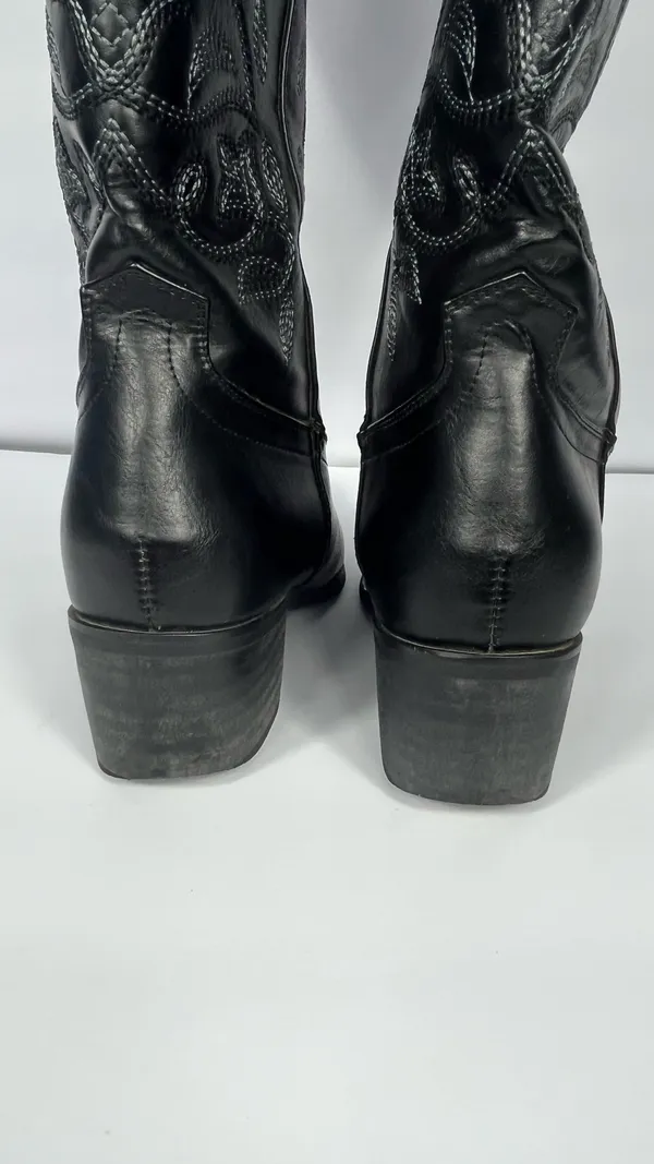Faux Leather Cowboy Boots Embroidery Detail Women’s Size 7.5 - Image 8