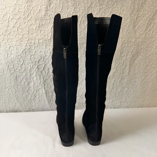& Other Stories Genuine 1976 Leather Boots Knee Hight Shoes Back Zip Black Suede Riding Boots - Image 2