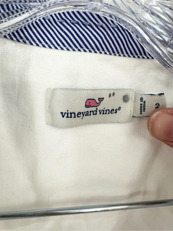 Vineyard Vines Women's‎ White Westerly Tie-Front Linen Shirt Dress Size 2 - Image 4