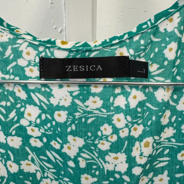 Zesica Green Floral Wrap Dress High Low Ruffle Short Sleeve Rayon Size‎ Large - Image 7