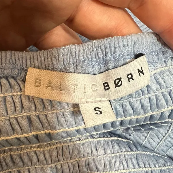 Baltic Born Alana Smocked Midi Dress Blue Off The Shoulder Puff‎ Sz S - Image 6