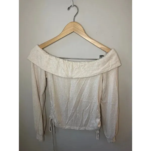 Gaze Cream Off Shoulder Ruched Terry Top Small - Image 3