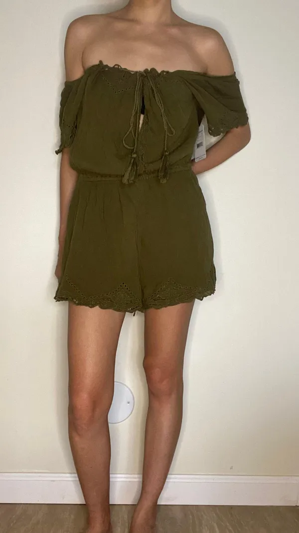 Free People olive green eyelet romper - Image 2