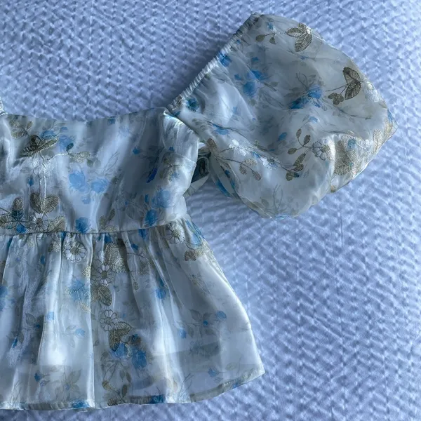 Altard State Floral Womens Blouse - Xxs 🩵🤍🌼 - Image 3