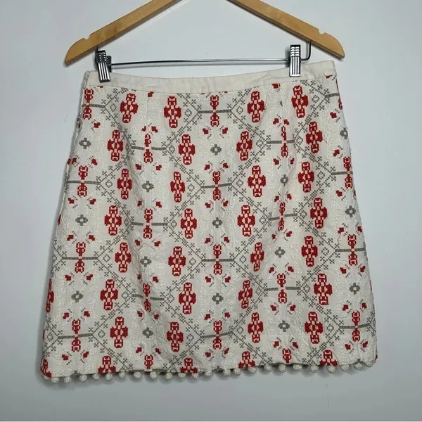 Maeve Anthropologie Blomma Pom Pom Cross Stitch Embroidered Skirt Size 8 - Image 7
