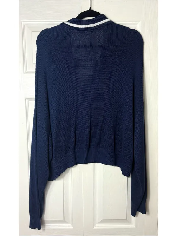 PINK Victoria's Secret Navy Blue V-Neck Collar Cropped Sweater Pullover XXL NWT - Image 9
