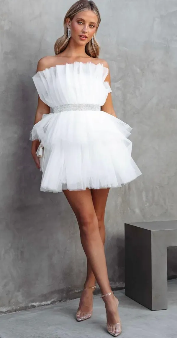 white Rhinestone Tulle Dress - Image 2