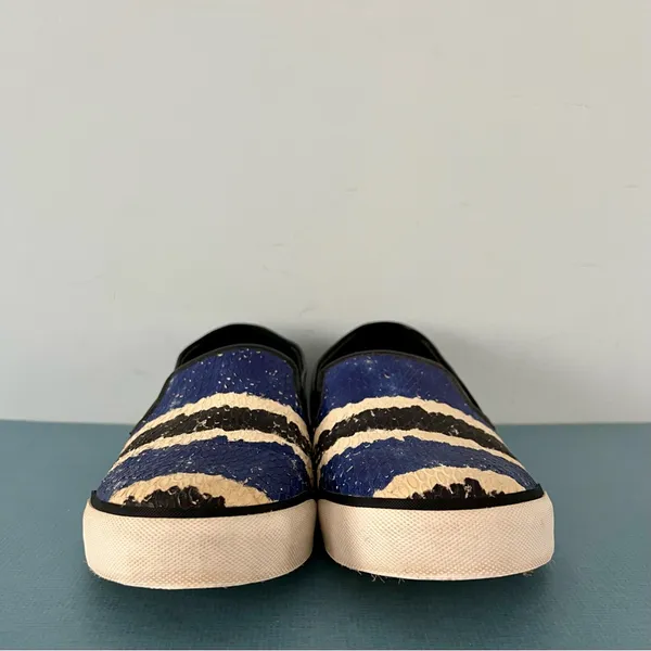 Alice + Olivia Faux‎ Snakeskin Blue Black Slip On Sneakers - Image 4