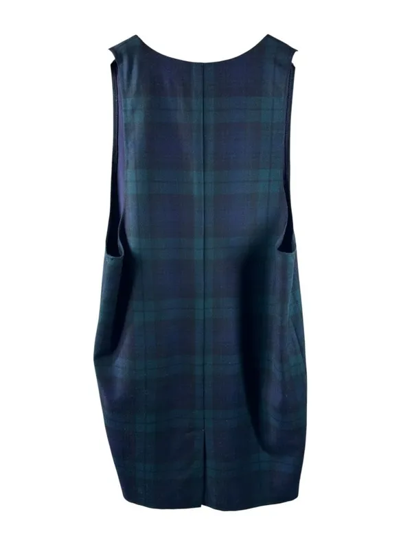 Vintage 90's Giorgio Sant'Angelo Black Watch Plaid Wool Jumper Dress 12 Pinafore - Image 4