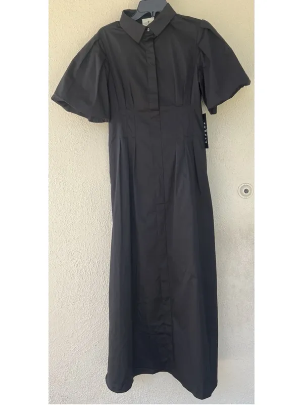 Tuckernuck Black Delaney Dress M Collar Puff Sleeve Classic Elegant Business - Image 7