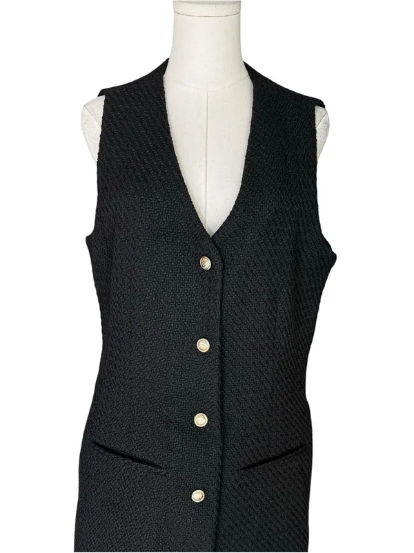 Abercrombie - Mara Tweed Vest Mini Dress Black Gold Buttons Sz Large Tall - Image 5