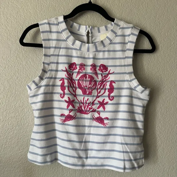 Maeve Anthropologie Striped Graphic Cropped Tank White Gray - Image 2