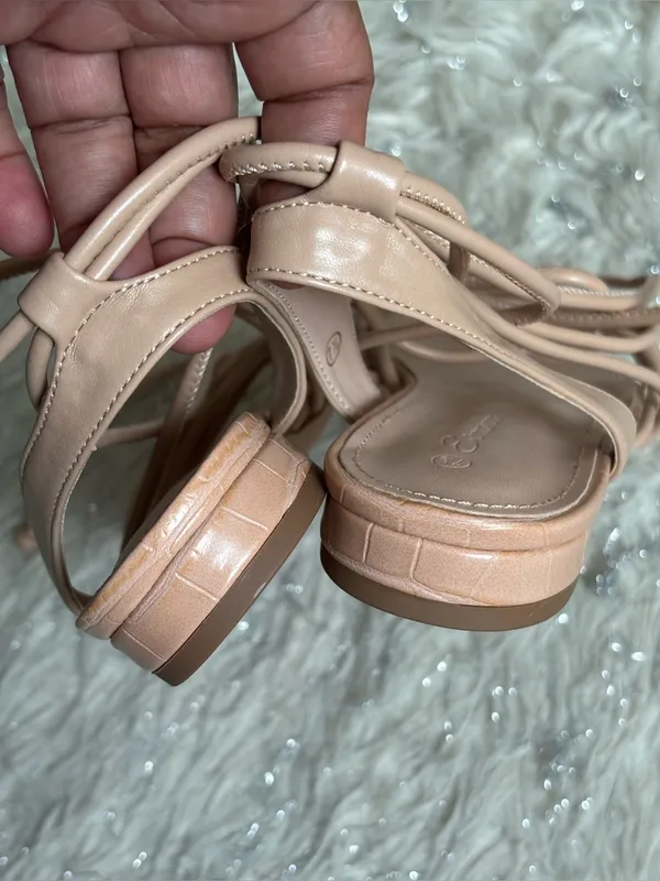 Ermonn Women's Tan/Pink Lace-Up Strappy‎ Flat Sandal Size 7.5 - Image 3